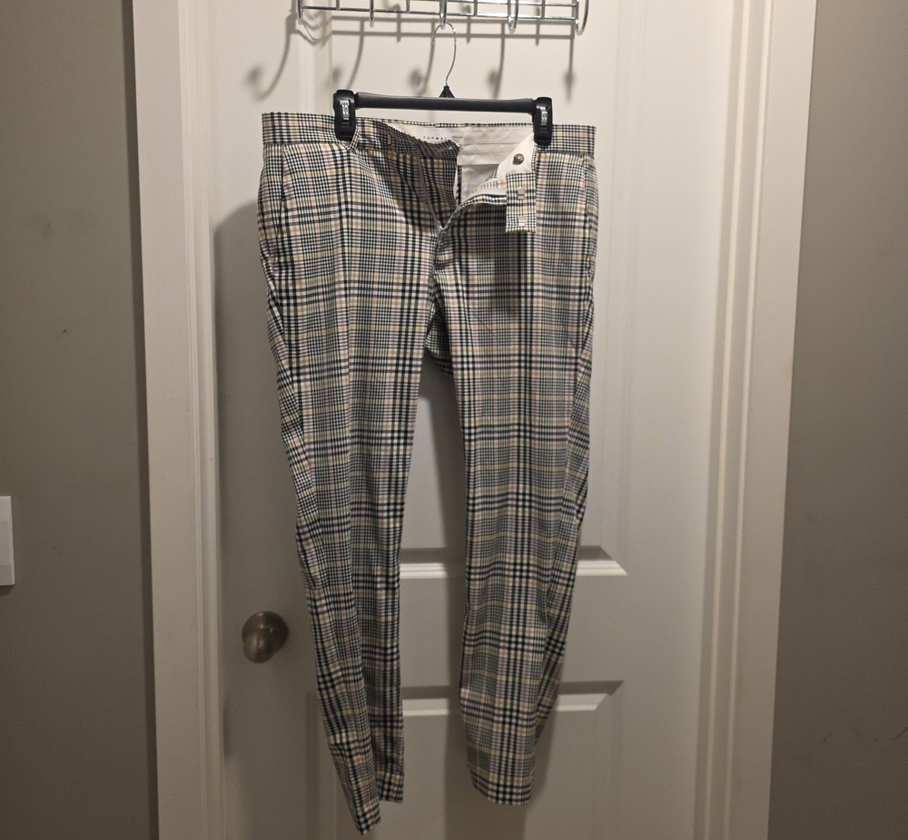 Topman Plaid Slim Chinos in Beige and Blue